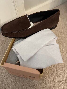 Porte & Paire Coffee Brown Suede Round Toe Loafers EU 38.5 US 8 — New in Box